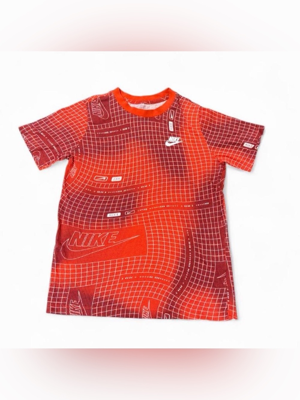 Nike Orange-Red Grid Graphic Kids Short Sleeve Tee